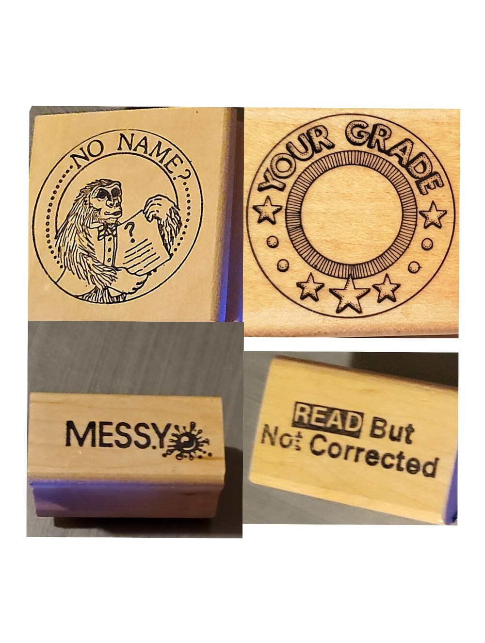 4 Teacher Stamp Collection Wood mounted Rubber Stamps Vintage